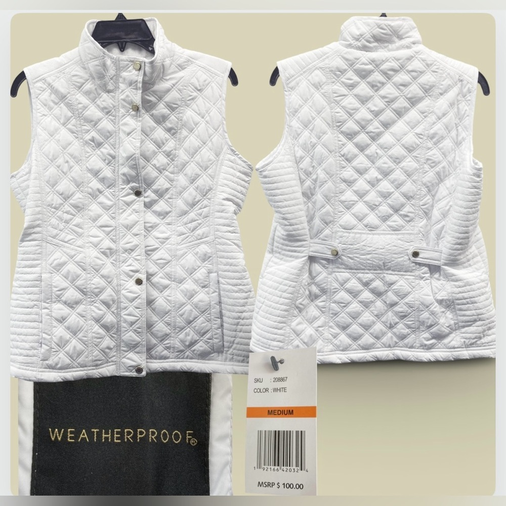 WEATHERPROOF Brand Quilted Lined Vest White with Gold Accents ADJUST. WAIST M. - Picture 3 of 15